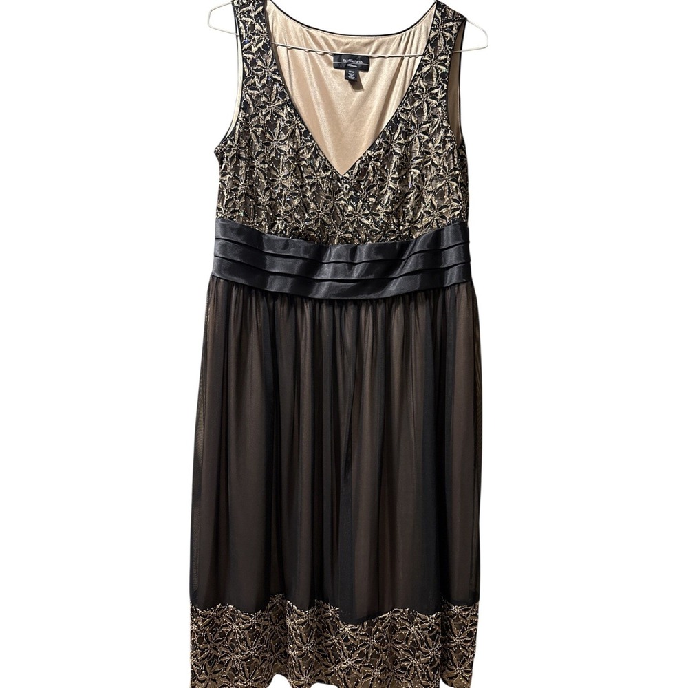 R&M‎ Richards Formal Chiffon Dress, Black Gold, Womens Size 14 (Retails $109)